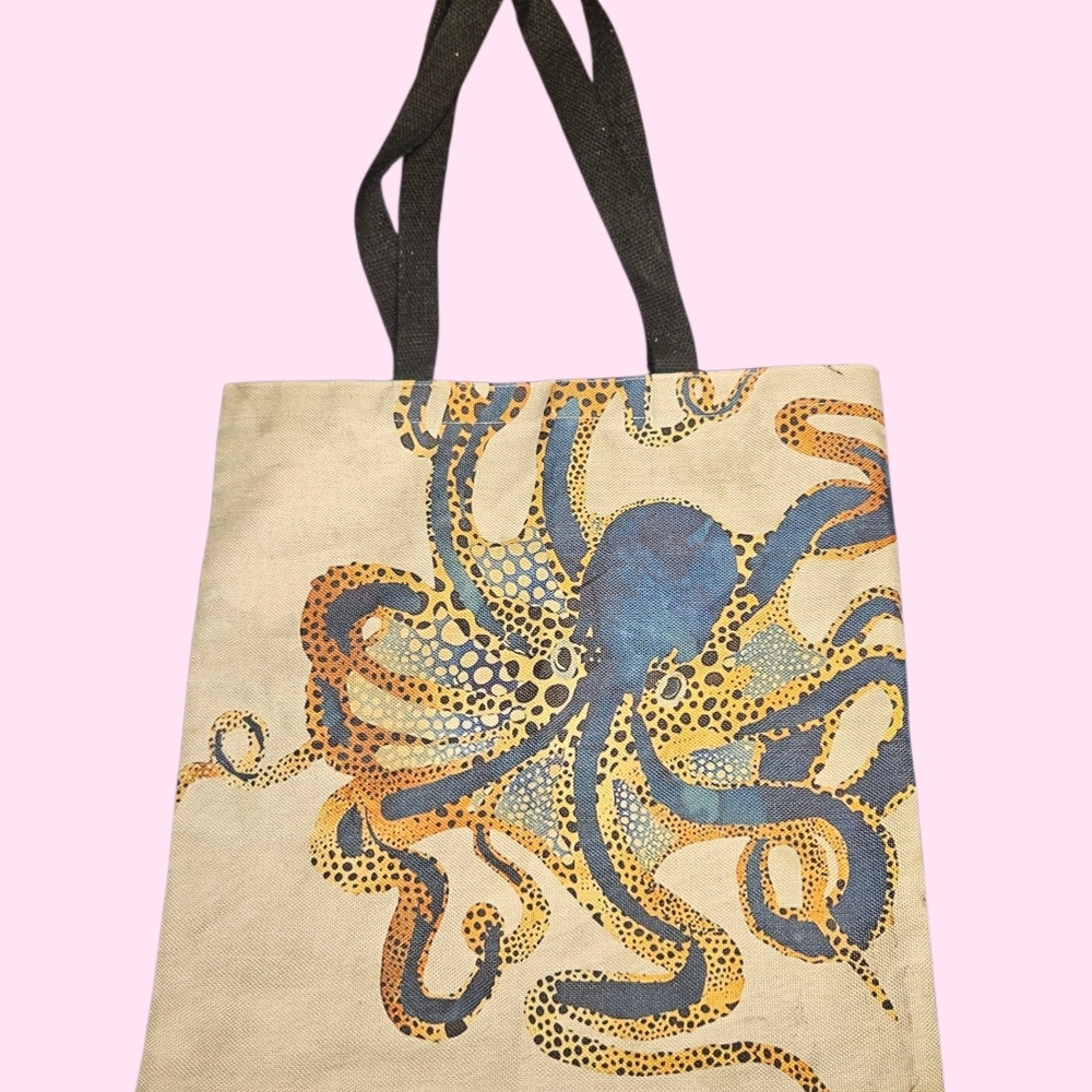 Cute Octopus Canvas Tote Bag,  approximately 14 x 14